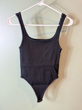 Black Ribbed womens One-Piece Bodysuit